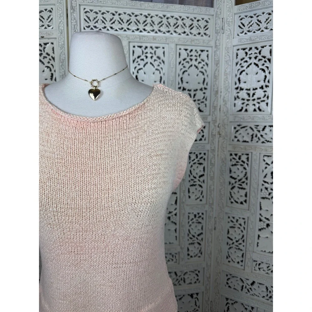 Eileen Fisher Light Peach Open Knit Sleeveless Top XS Capsule Coastal Layered - Picture 2 of 7